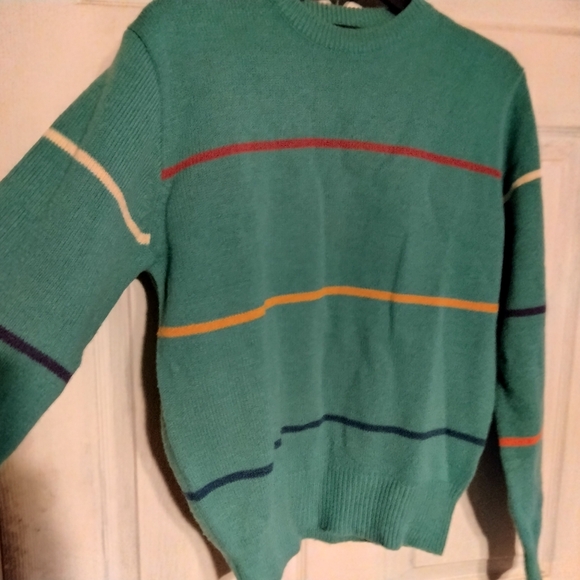 Vintage 80's Arrow SportsWear Teal Striped Crewneck 100% Acrylic Sweater( Size L - Picture 3 of 9